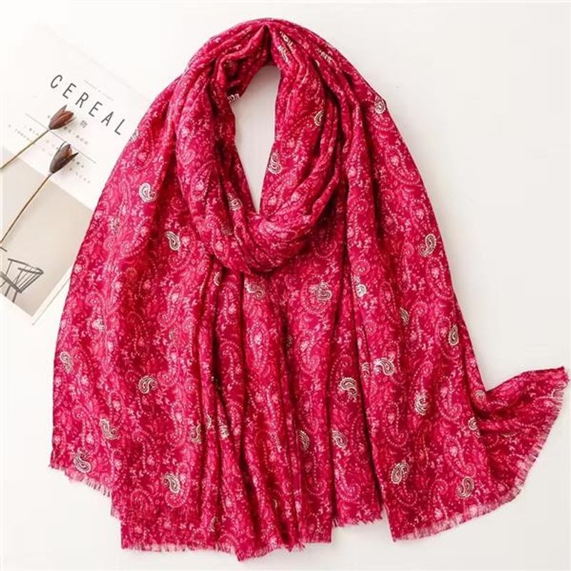 Bronzing Paisley Viscose Scarf 180x90 - Cerise/Gold