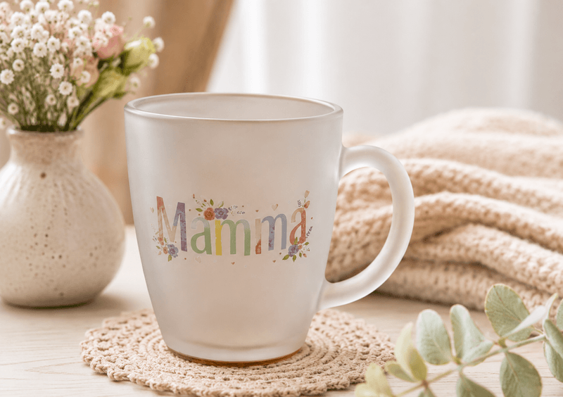 Krus frostet glass m/hjerte Mamma 10cm
