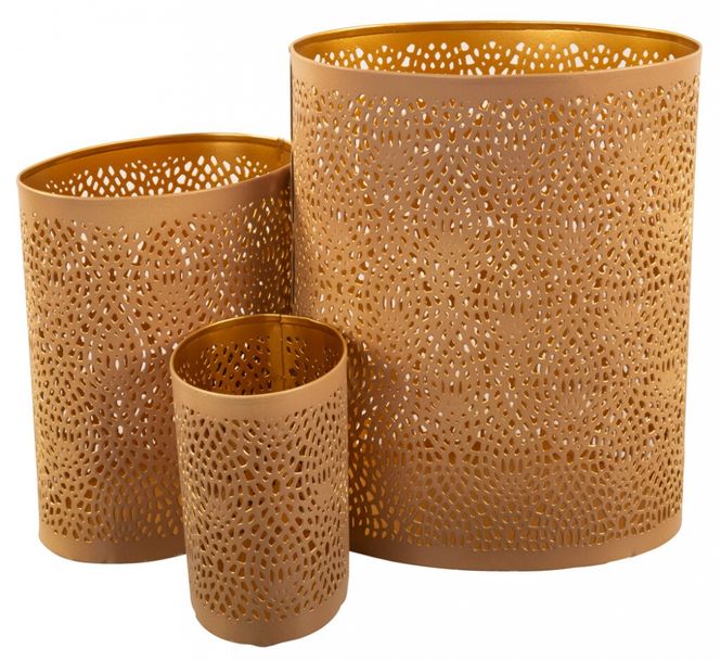 Bilde av Lykt Oval Gull/beige mønster metall S 10cm