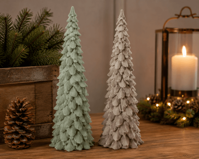 Hovedbilde Juletre grønn/brunlig stoff 14x34cm 