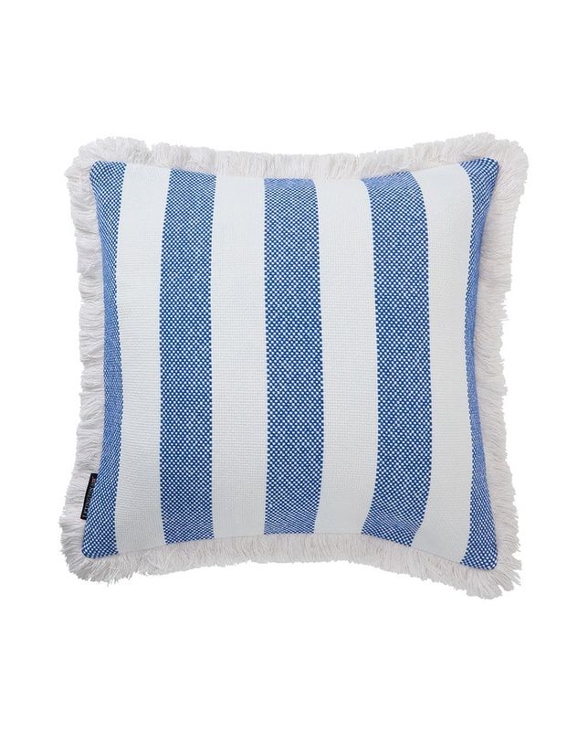 Block Striped Organic Cotton Fringe Pillow Cover 50x50 Blue/white