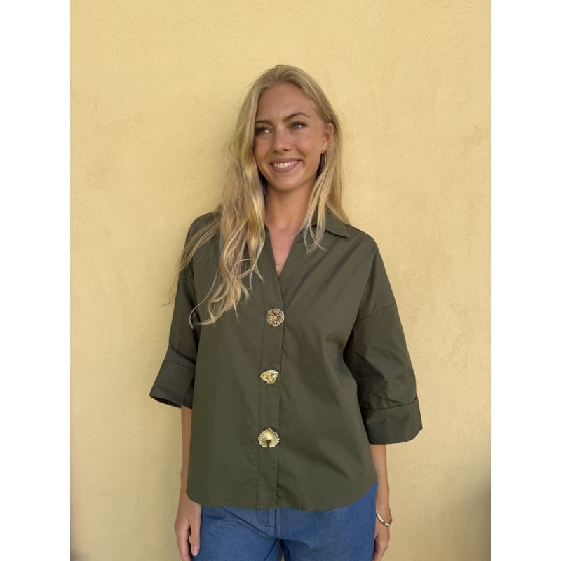 Augusta Shirt big gold buttons Army