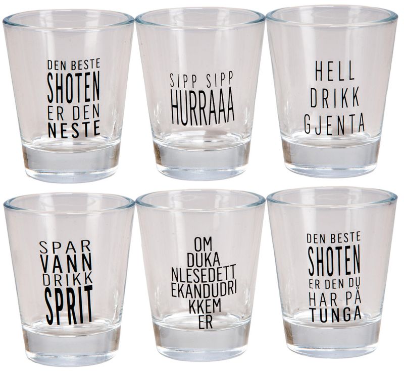 Shotglass blank gutta-tekster 5x6cm s/6