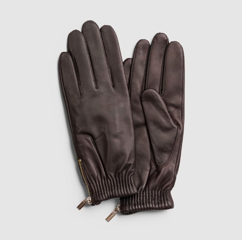 Ladies glove Gold side zip Lambskin, Wool blend lining