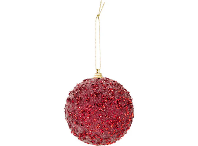Hovedbilde Julekule m/perler rød glass 8cm Ass.