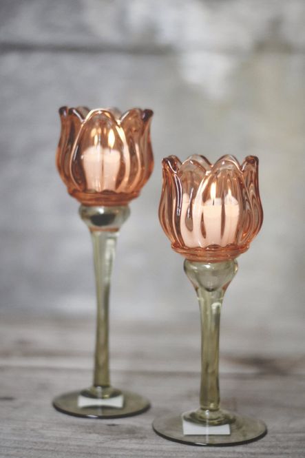 Hovedbilde Lysglass blomst h 21,5 cm fersken