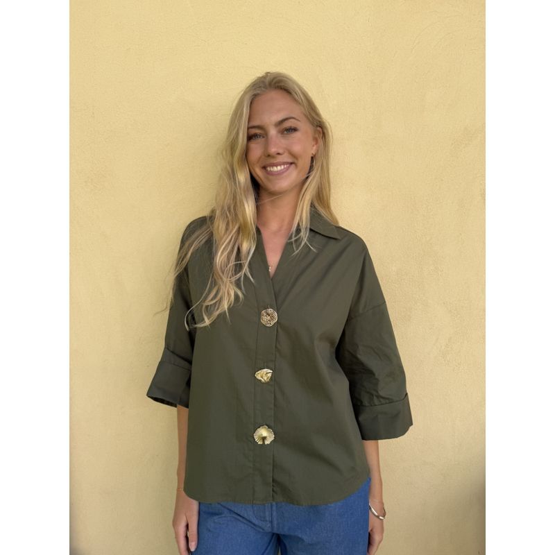 Augusta Shirt big gold buttons Army