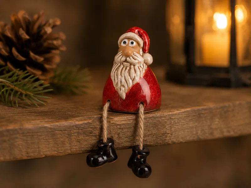 Nisse sittende dingle rød keramikk 8cm