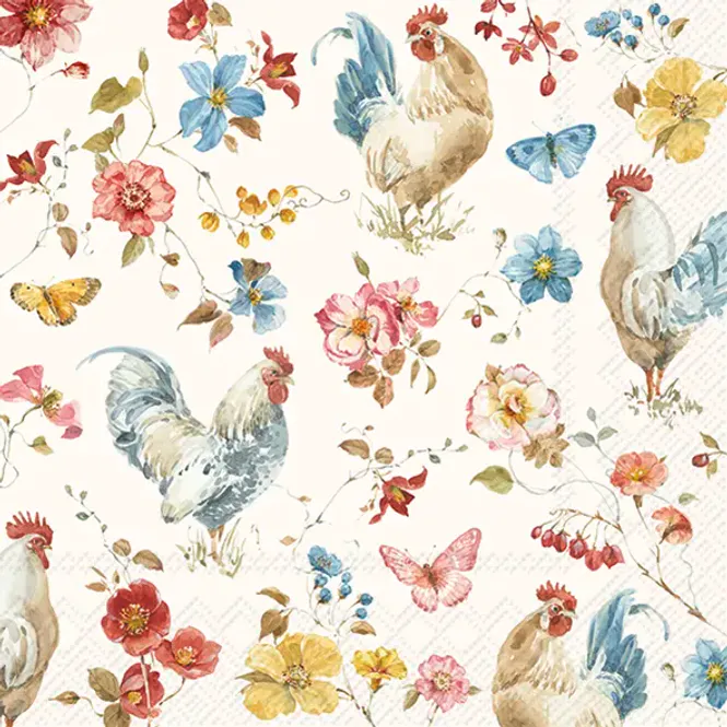 Hovedbilde Servietter Country Rooster Cream Kaffe