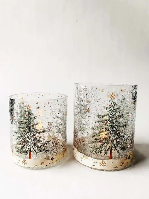 Hovedbilde Lysglass krakelert h 12,5 cm juletre