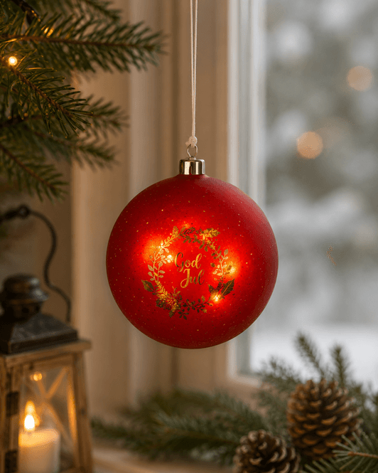 Hovedbilde Lyslykt LED Julekrans rød rund 12cm