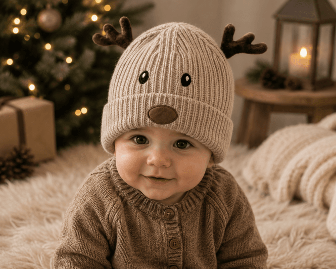 Hovedbilde Lue barn brun/beige reinsdyr 0-2år
