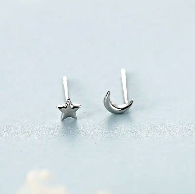 Hovedbilde Star Moon Solid Mini Stud Ear 925 Silver