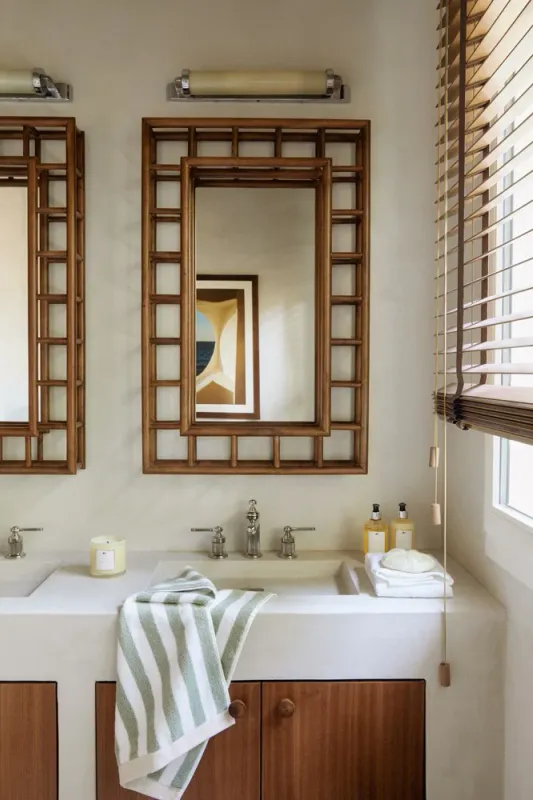 Blokkstripet håndkle, vintage grønn/hvit/moonbeam 30x50