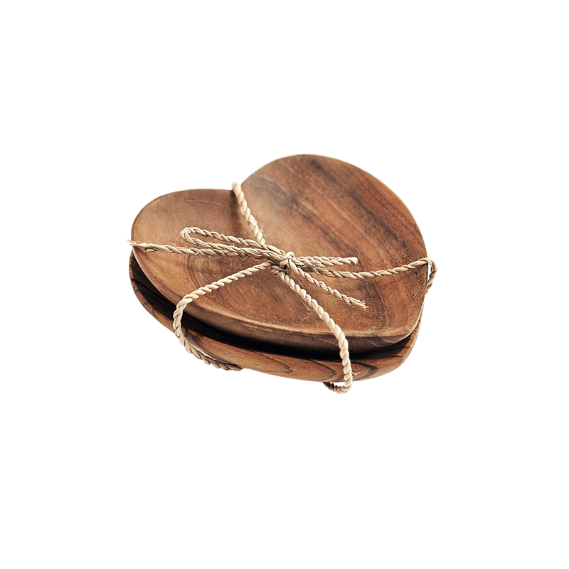 Fat Hjerte Ubehandlet Teak 10x10cm sett av 2