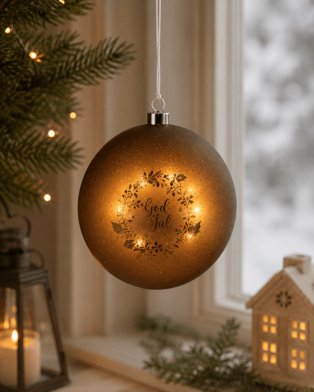 Lyslykt LED Julekrans brun rund 15cm