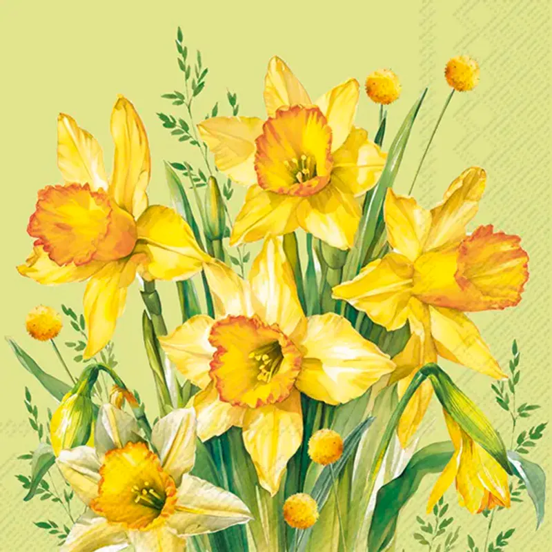 Servietter Narcissus Bouquet Green Lunch